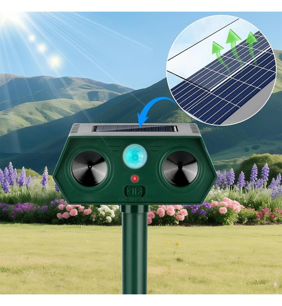 Set of 2 Solar Ultrasonic Repellents with Motion Sensor - Green