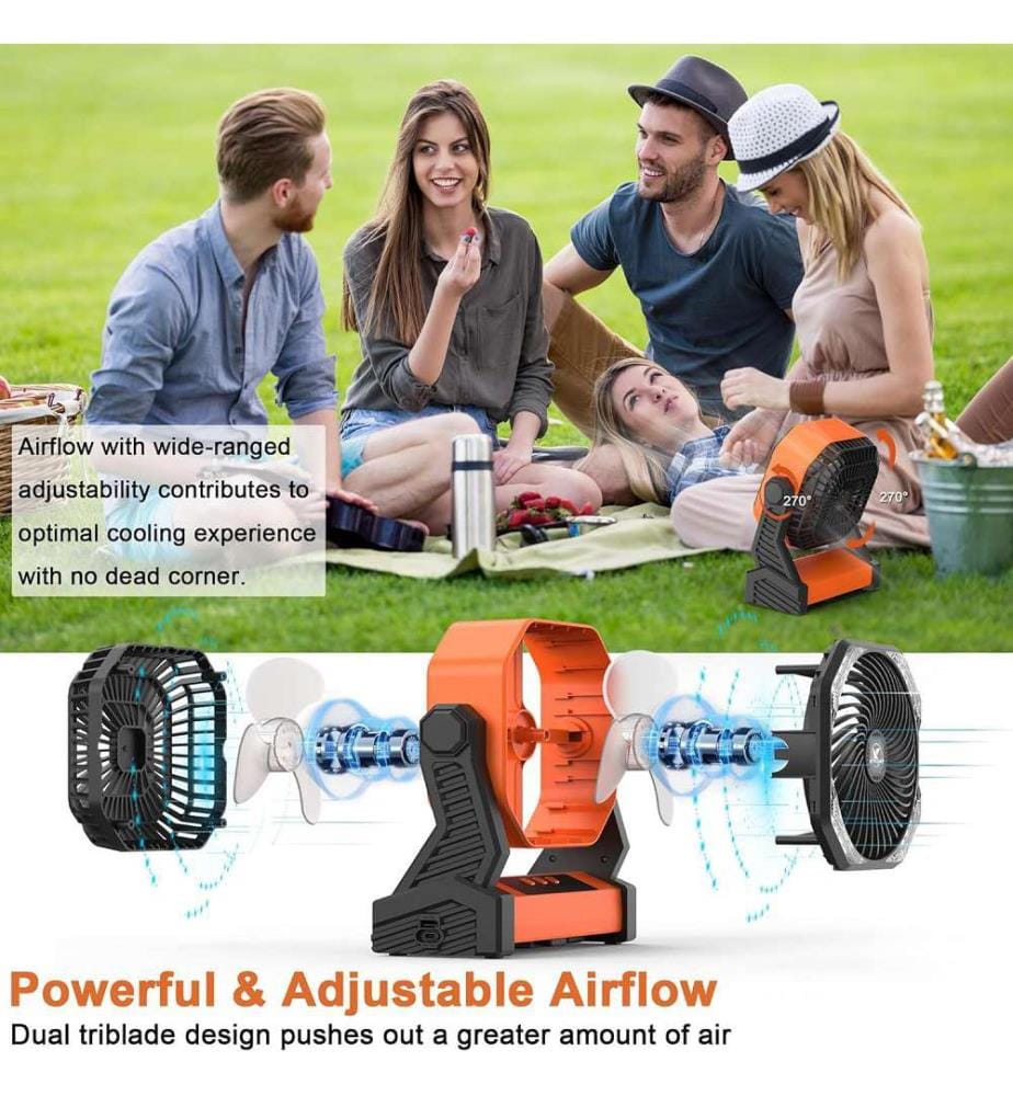 Ventilateur de Camping avec Lanterne LED sur Batterie 20000mAh - Orange
