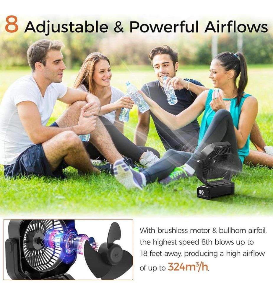 Campingventilator mit Akku 20000mAh - Schwarz