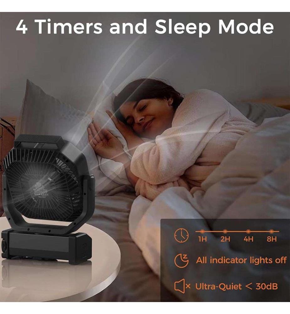 Campingventilator mit Akku 20000mAh - Schwarz