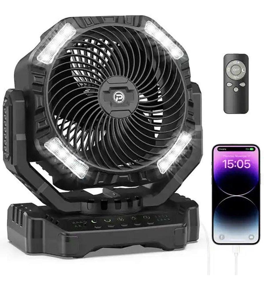 Ventilateur de Camping avec Lanterne LED sur Batterie 20000mAh - Noir