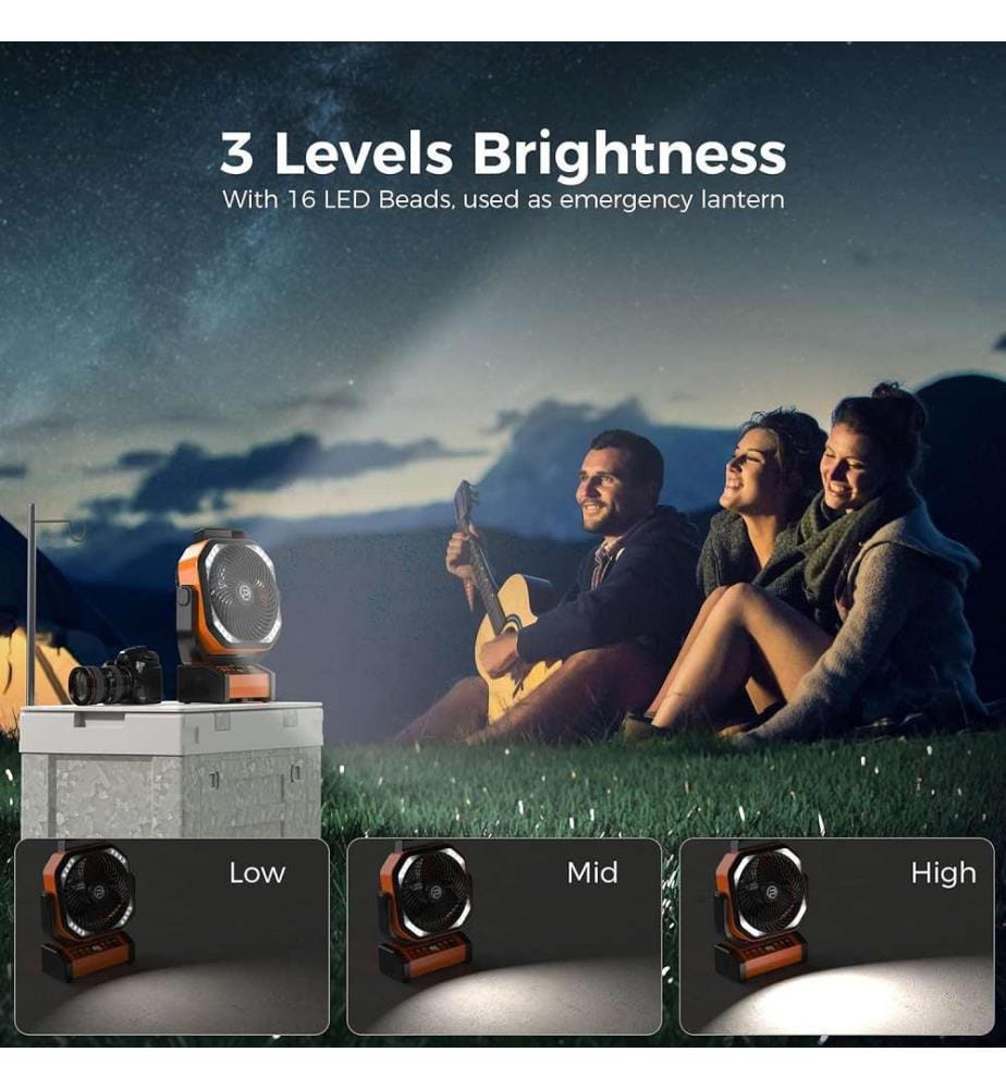 Campingventilator mit LED-Laterne und Akku 20000mAh - Orange