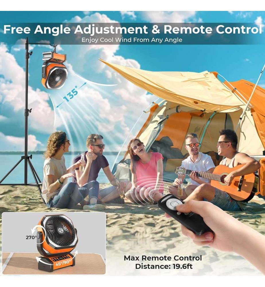 Campingventilator mit LED-Laterne und Akku 20000mAh - Orange