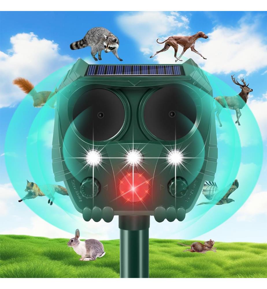 Repellente Solare per Gatti con Sensore di Movimento e LED - Verde