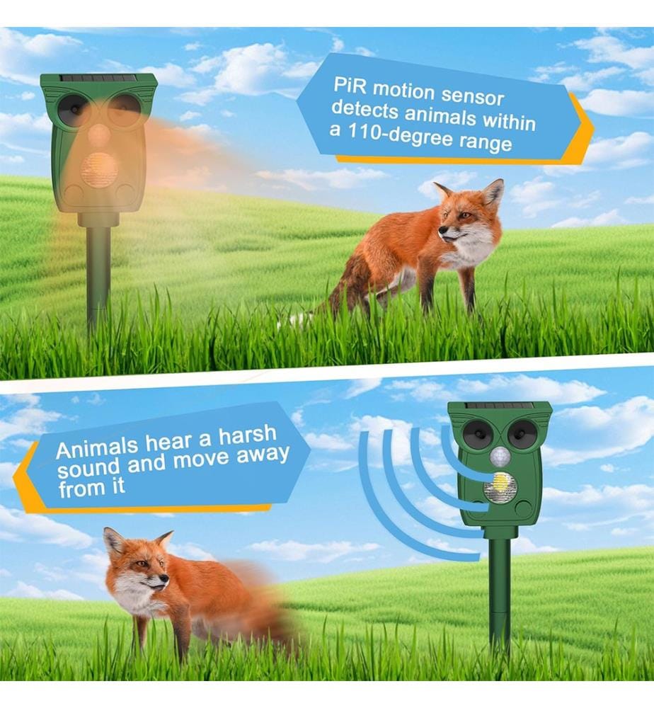 Set of 2 Solar and USB Rechargeable Ultrasonic Repellents for Cats and Mice - Green