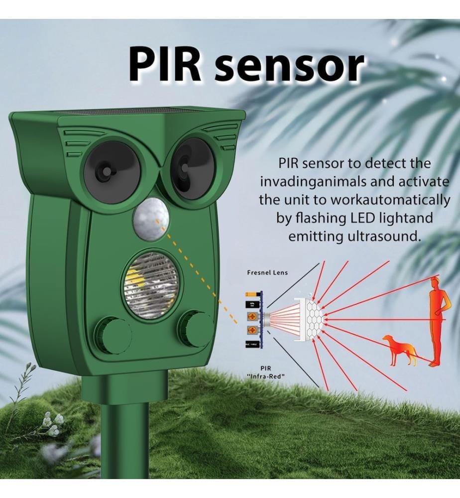 Set of 2 Solar and USB Rechargeable Ultrasonic Repellents for Cats and Mice - Green