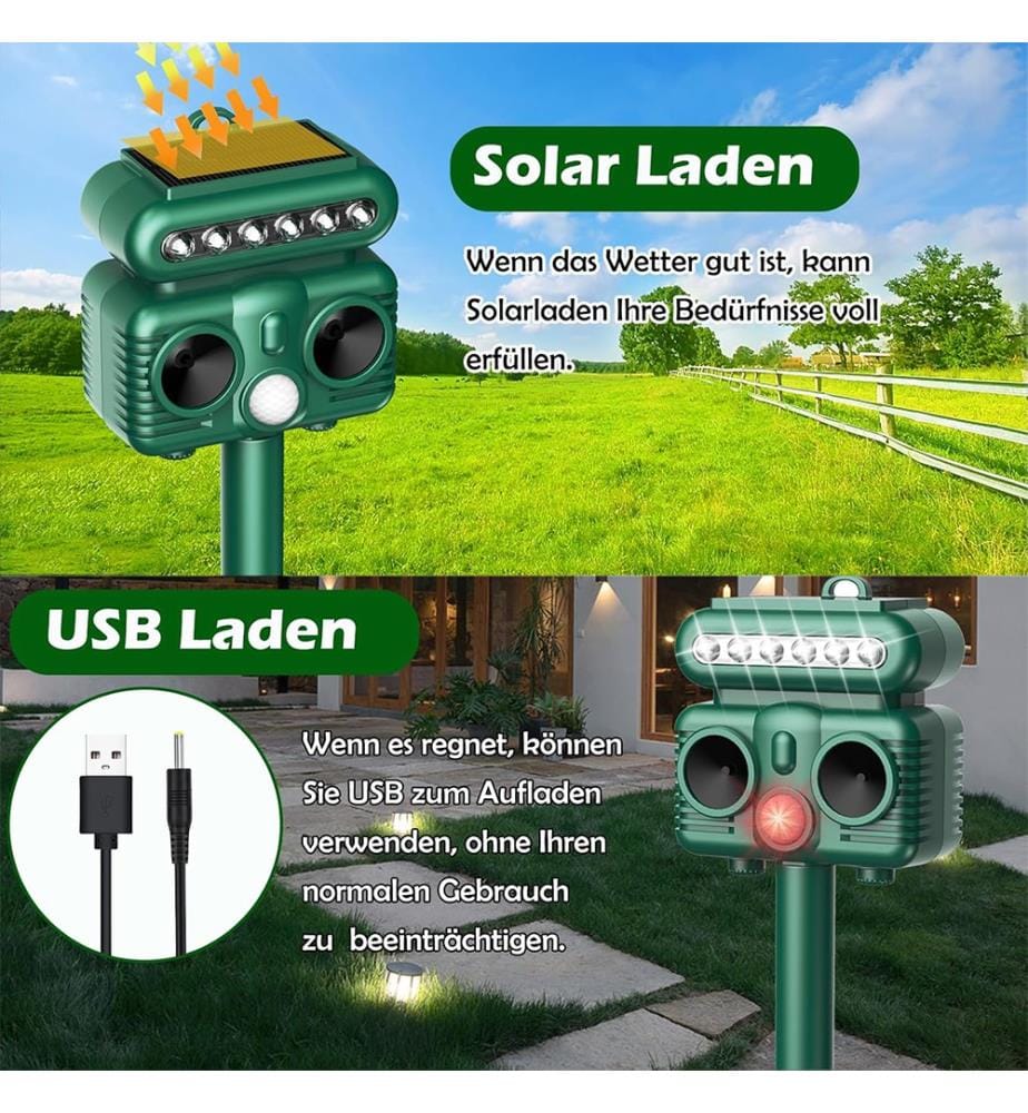 Solar Ultrasonic Repellent for Animals - Green