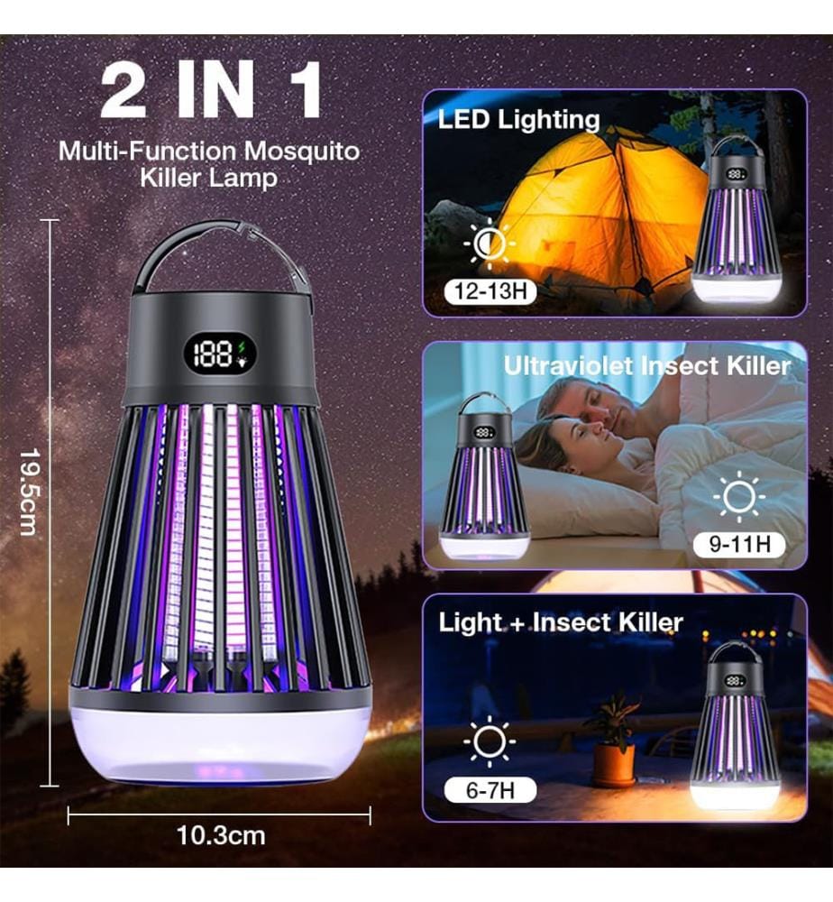 tragbare Fliegenfalle, Mückenschutzlampe mit ultravioletter Lampe und Beleuchtung, elektrischer Mini-Insektenschutz mit ultraviolettem Licht - Schwarz