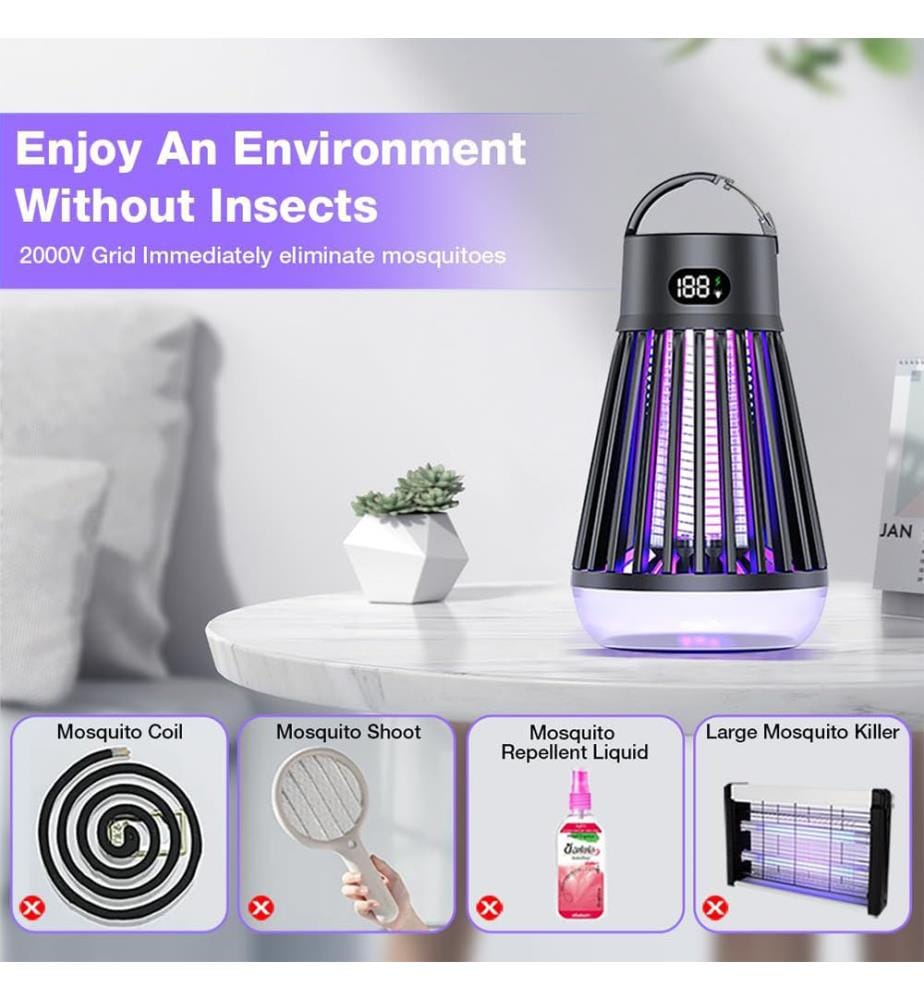 tragbare Fliegenfalle, Mückenschutzlampe mit ultravioletter Lampe und Beleuchtung, elektrischer Mini-Insektenschutz mit ultraviolettem Licht - Schwarz