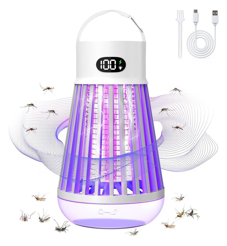 tragbare Fliegenfalle, Mückenschutzlampe mit ultravioletter Lampe und Beleuchtung, elektrischer Mini-Insektenschutz mit ultraviolettem Licht - Weiss