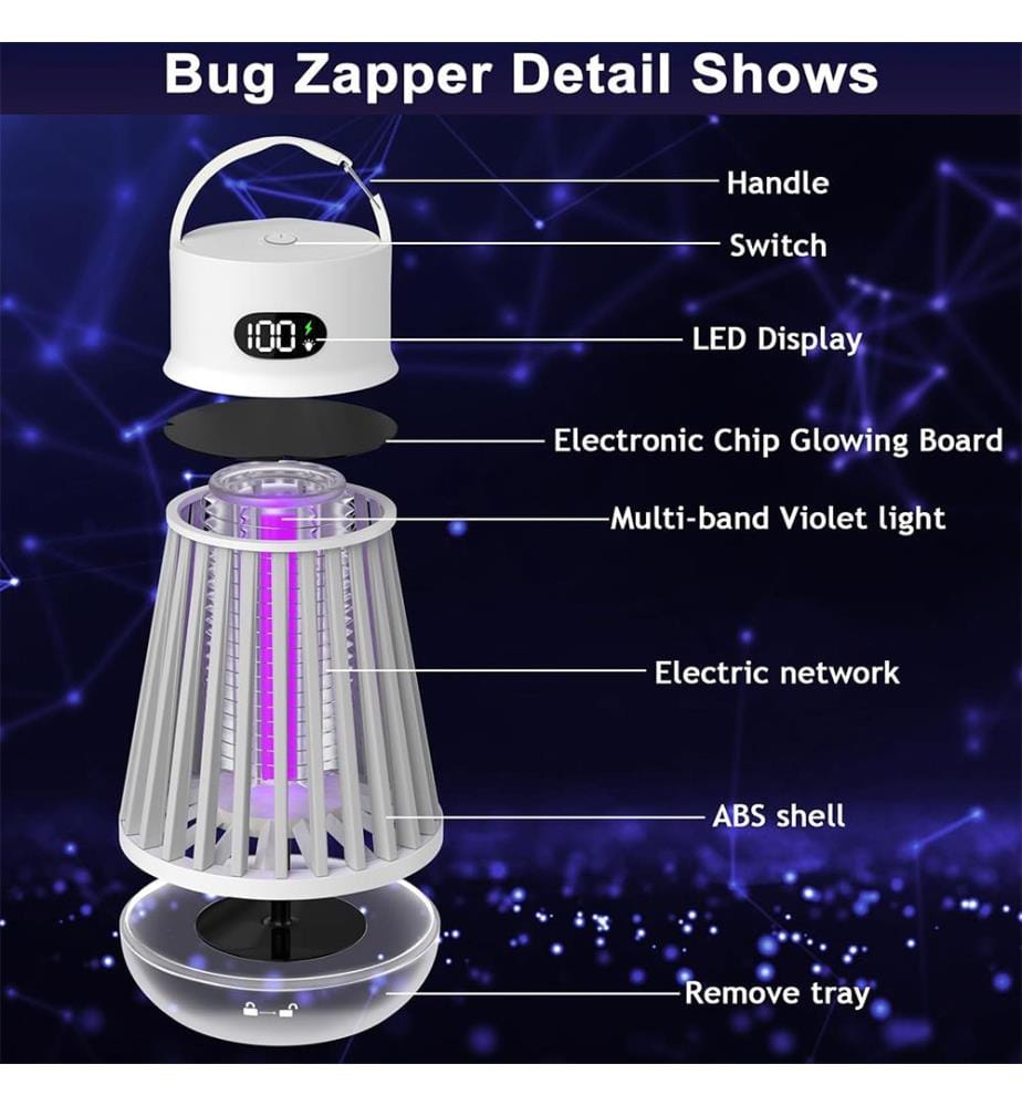 tragbare Fliegenfalle, Mückenschutzlampe mit ultravioletter Lampe und Beleuchtung, elektrischer Mini-Insektenschutz mit ultraviolettem Licht - Weiss