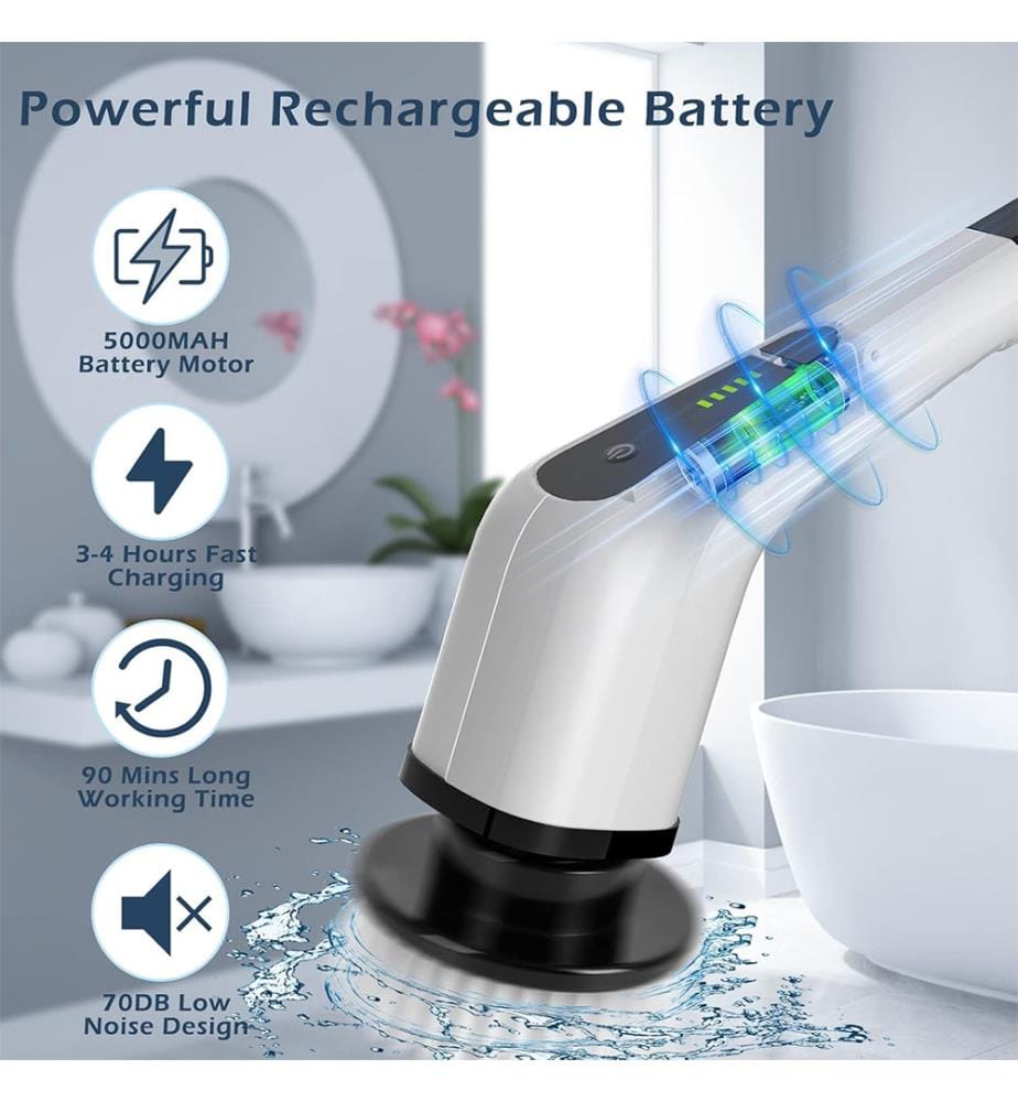Kabellose elektrische Scheuersaugmaschine, Haushaltsbürsten-Set - Weiss