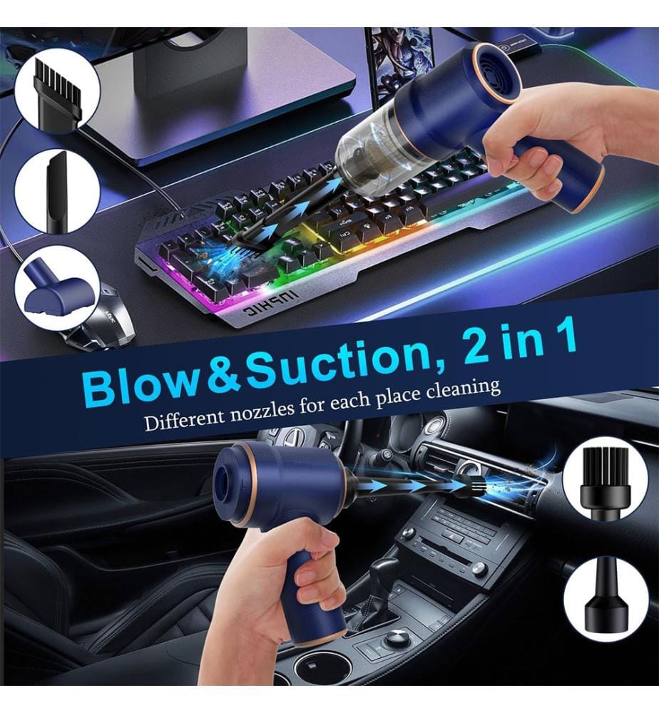 Handstaubsauger für das Auto, 9000Pa Staubsauger und Staubwedel, 120W Hochleistungs-Nass- und Trocken-Handstaubsauger für das Auto mit LED-Licht und Mehrfachdüsen - Blau