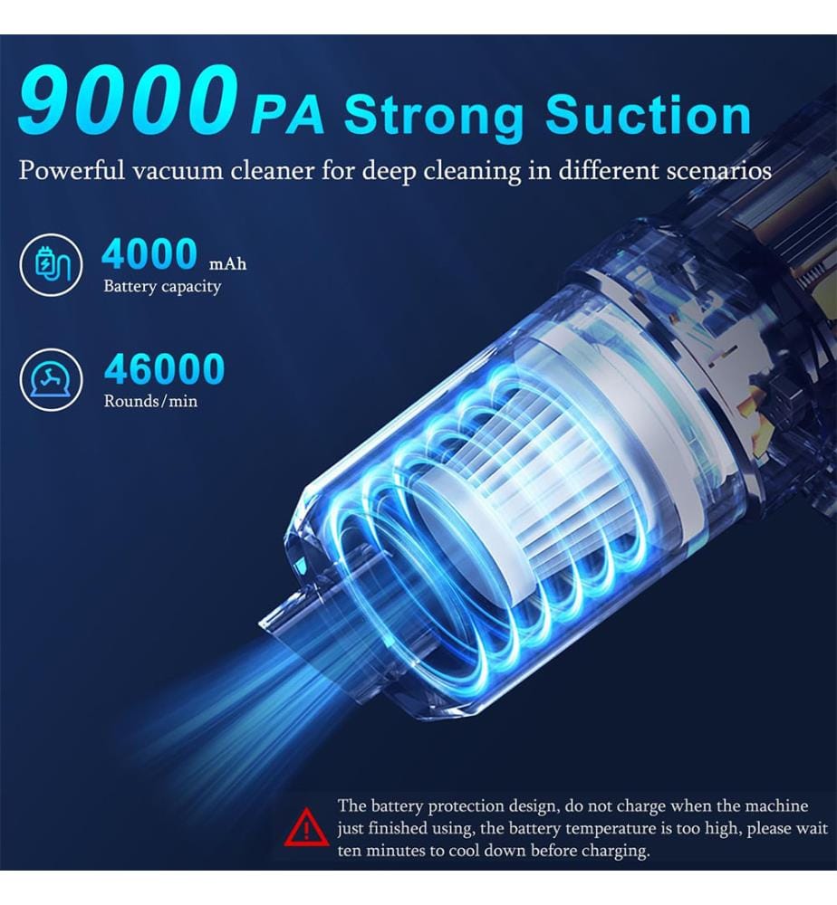 Handstaubsauger für das Auto, 9000Pa Staubsauger und Staubwedel, 120W Hochleistungs-Nass- und Trocken-Handstaubsauger für das Auto mit LED-Licht und Mehrfachdüsen - Blau