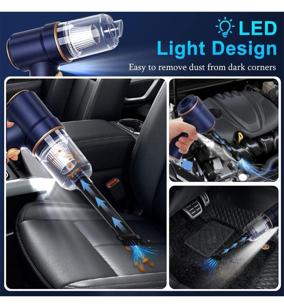 Handstaubsauger für das Auto, 9000Pa Staubsauger und Staubwedel, 120W Hochleistungs-Nass- und Trocken-Handstaubsauger für das Auto mit LED-Licht und Mehrfachdüsen - Blau