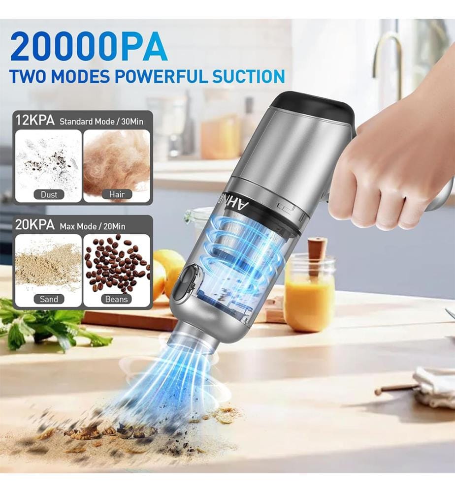 Autostaubsauger kabellos mit bürstenlosem Motor, 20000PA Hochleistungsstaubsauger & Air Duster, 3 in 1 Tastatur tragbarer Staubsauger, Mini Handstaubsauger für Auto und Haushalt - Schwarz und Grau