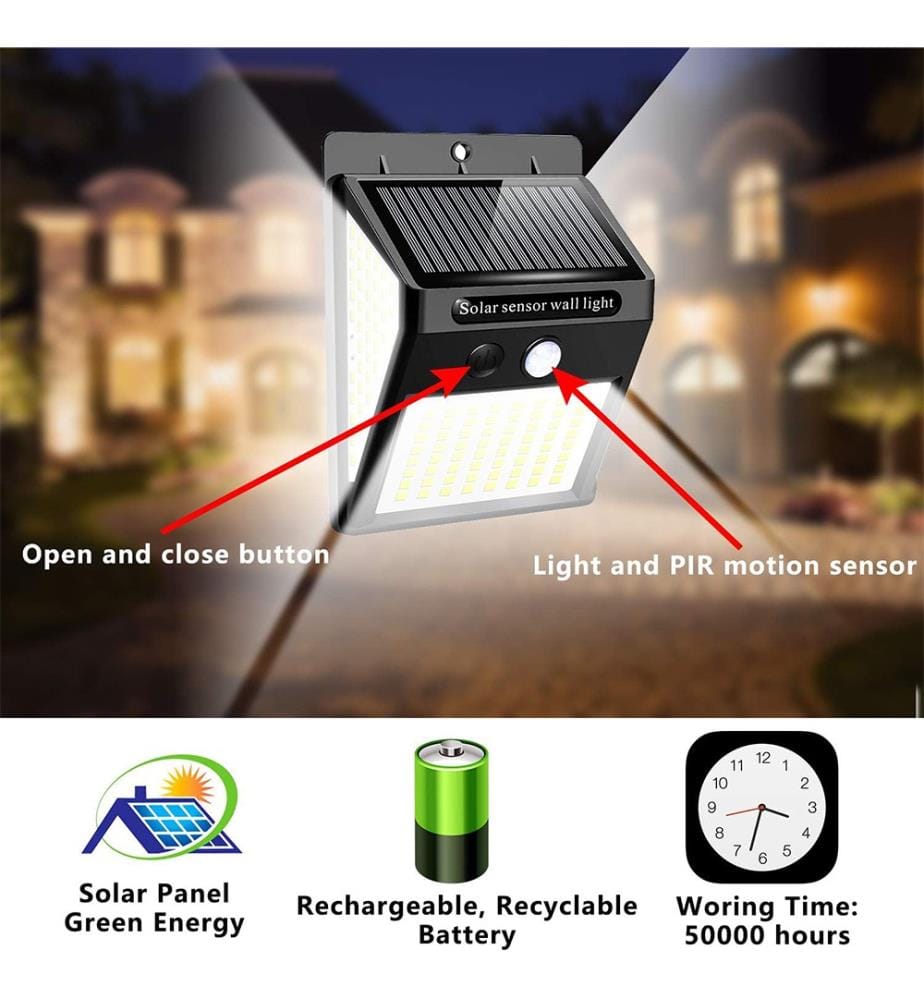 Set mit 4 Aussen-Solarlampen 144 LED 300° 4 Seiten IP65 2200mAh - Schwarz