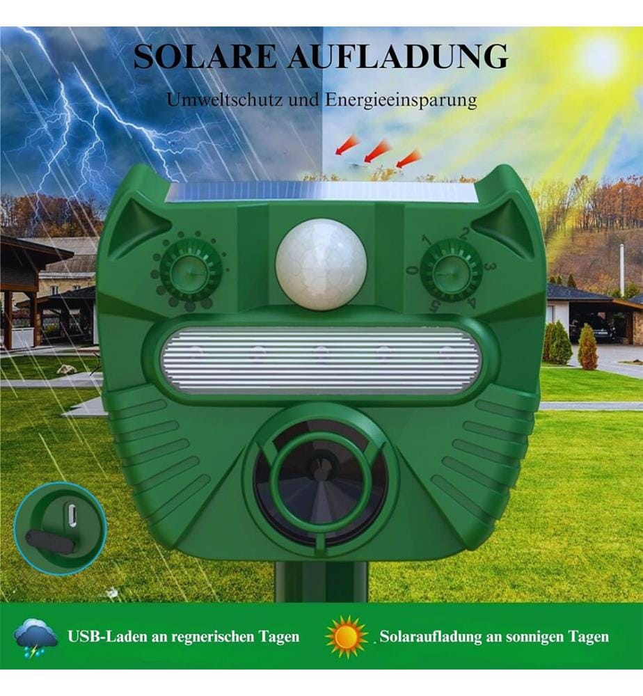 Repellente Solare a Ultrasuoni per Scoiattoli con Sensore PIR - Verde