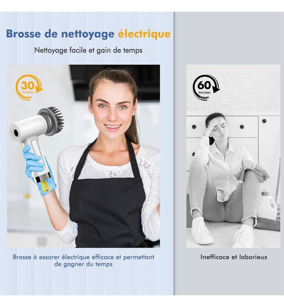 Elektrische Reinigungsbürste, 5-köpfige Reinigungsbürste für das Badezimmer, 2 rotierende Reinigungsbürsten für die Küche, Anschlussreiniger für das Badezimmer - Weiss