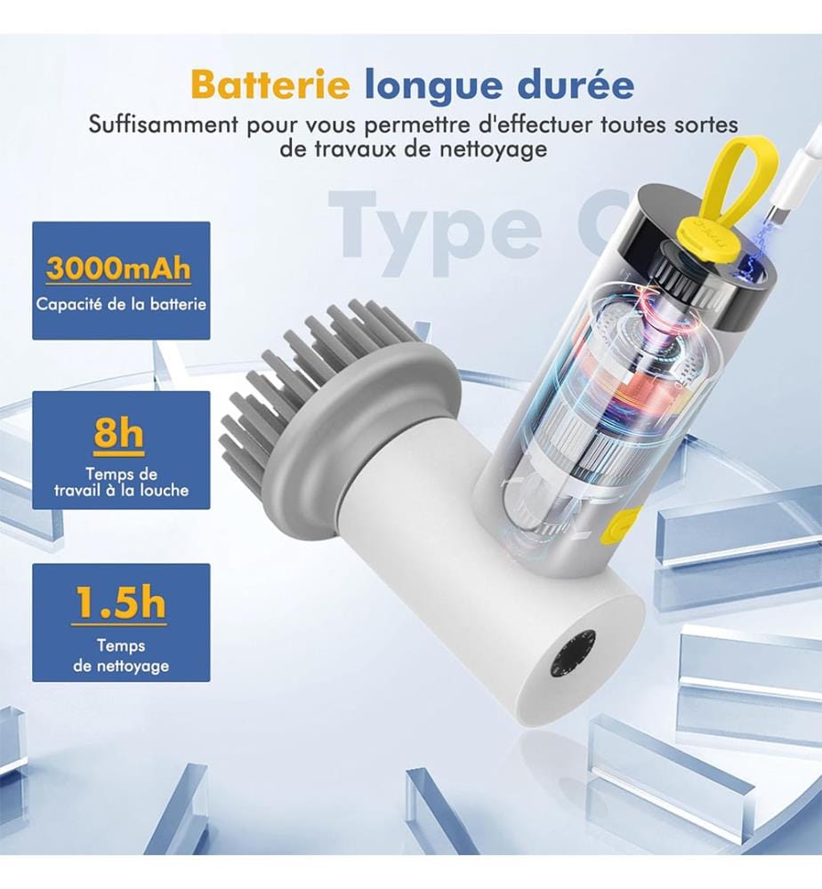 Elektrische Reinigungsbürste, 5-köpfige Reinigungsbürste für das Badezimmer, 2 rotierende Reinigungsbürsten für die Küche, Anschlussreiniger für das Badezimmer - Weiss