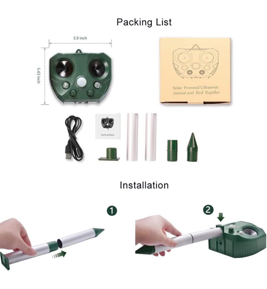 Repellente Solare con Rilevamento Movimento e LED - Verde