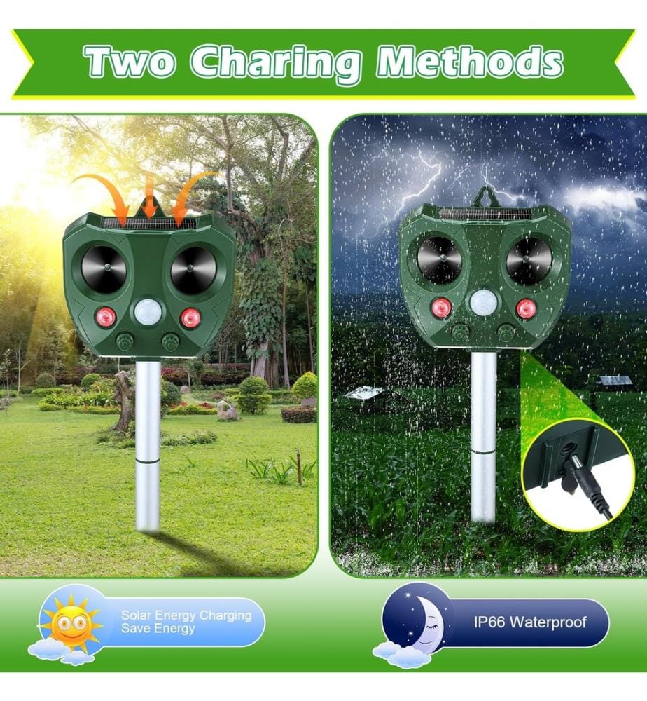 Set of 2 Solar Repellents with Motion Detection and LED - Green