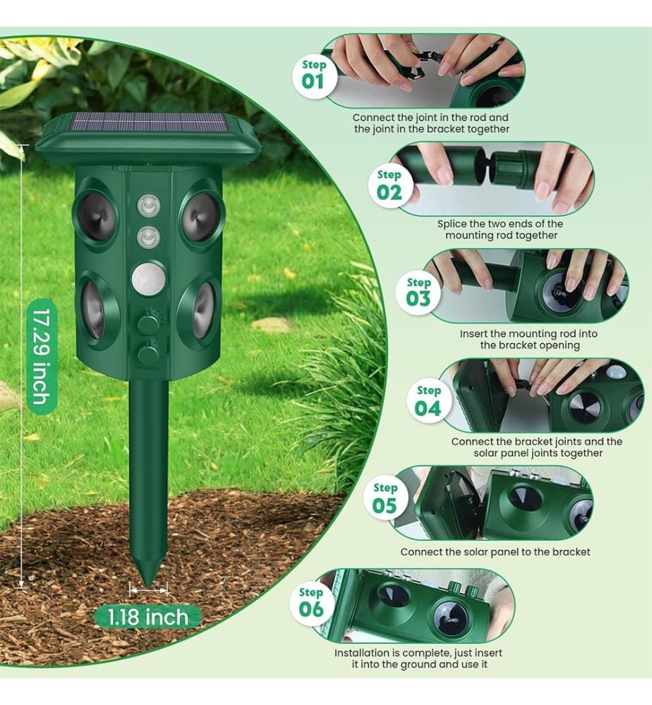 Repellente Solare a Ultrasuoni con Vibrazione e Rilevamento Movimento - Verde
