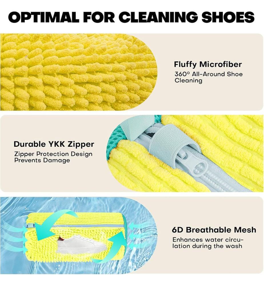 Borsa per il lavaggio delle scarpe: Sacchetto per scarpe da lavare per lavatrice e asciugatrice - 2 pz. Sacchetto riutilizzabile per la pulizia delle scarpe - Giallo