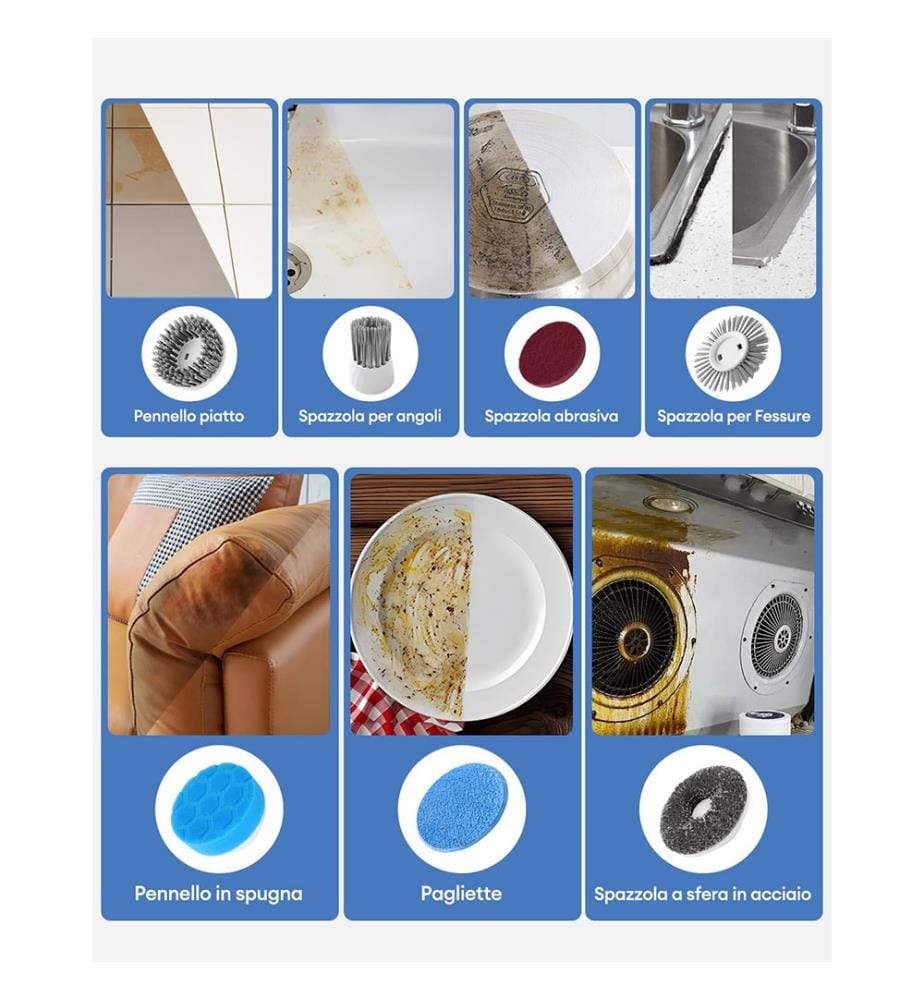Wiederaufladbare rotierende elektrische Reinigungsbürste Spin Scrubber kabellos mit 7 kabellosen elektrischen Schrubbköpfen - Weiss
