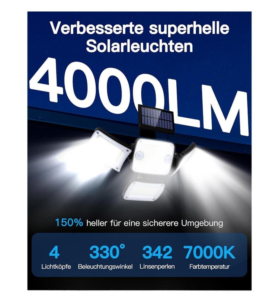 Set mit 2 Aussen-Solarlampen 296 LED 3500LM 7000K 3 Modi - Schwarz