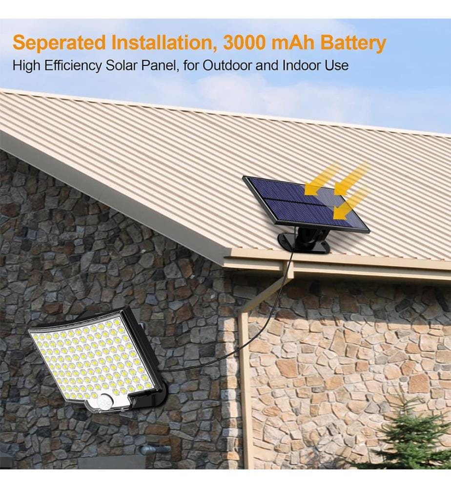 Projecteur Solaire 106 LED 3000LM avec Détecteur de Mouvement - Noir