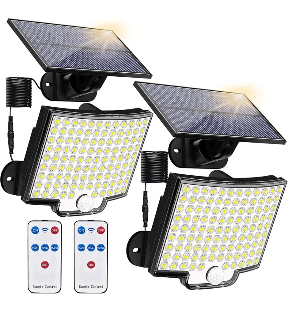 Lot de 2 Projecteurs Solaires 106 LED 3000LM avec Détecteur de Mouvement - Noir
