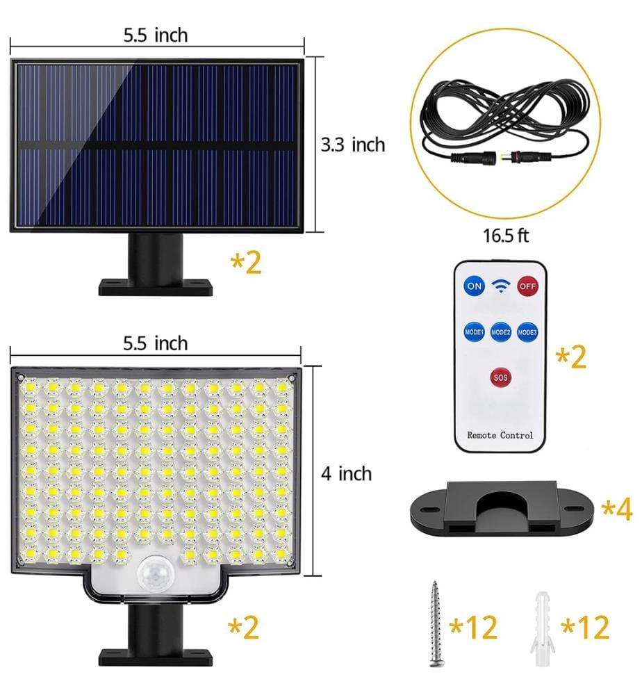 Lot de 2 Projecteurs Solaires 106 LED 3000LM avec Détecteur de Mouvement - Noir