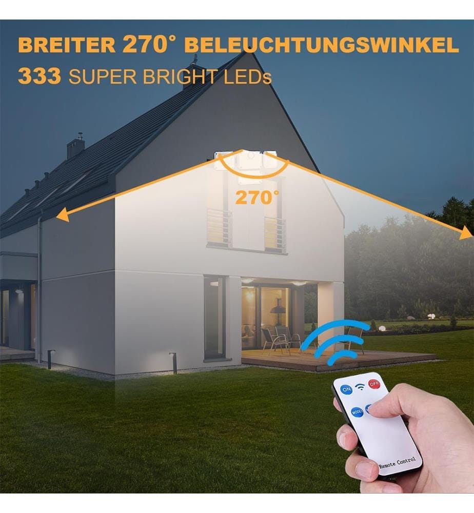 Solar-Flutlichtstrahler 333 LED mit Fernbedienung und 5 m Kabel - Schwarz