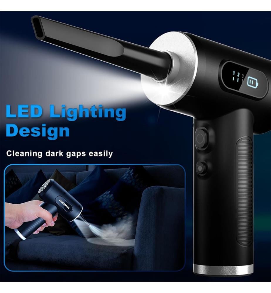 Druckluft-Staubwedel-3-Gang einstellbar 100000RPM Elektro-Staubwedel mit LED-Licht - Schwarz