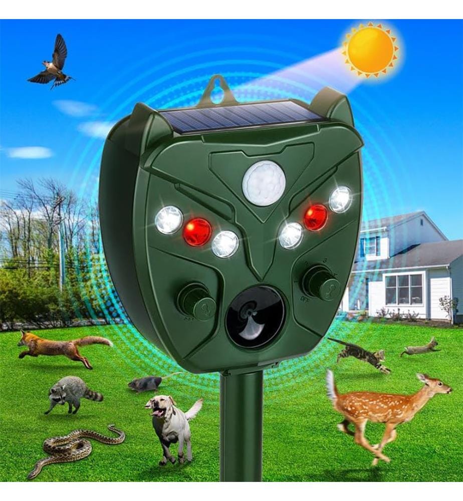 Repellente Solare a Ultrasuoni con Sensore di Movimento e LED - Verde