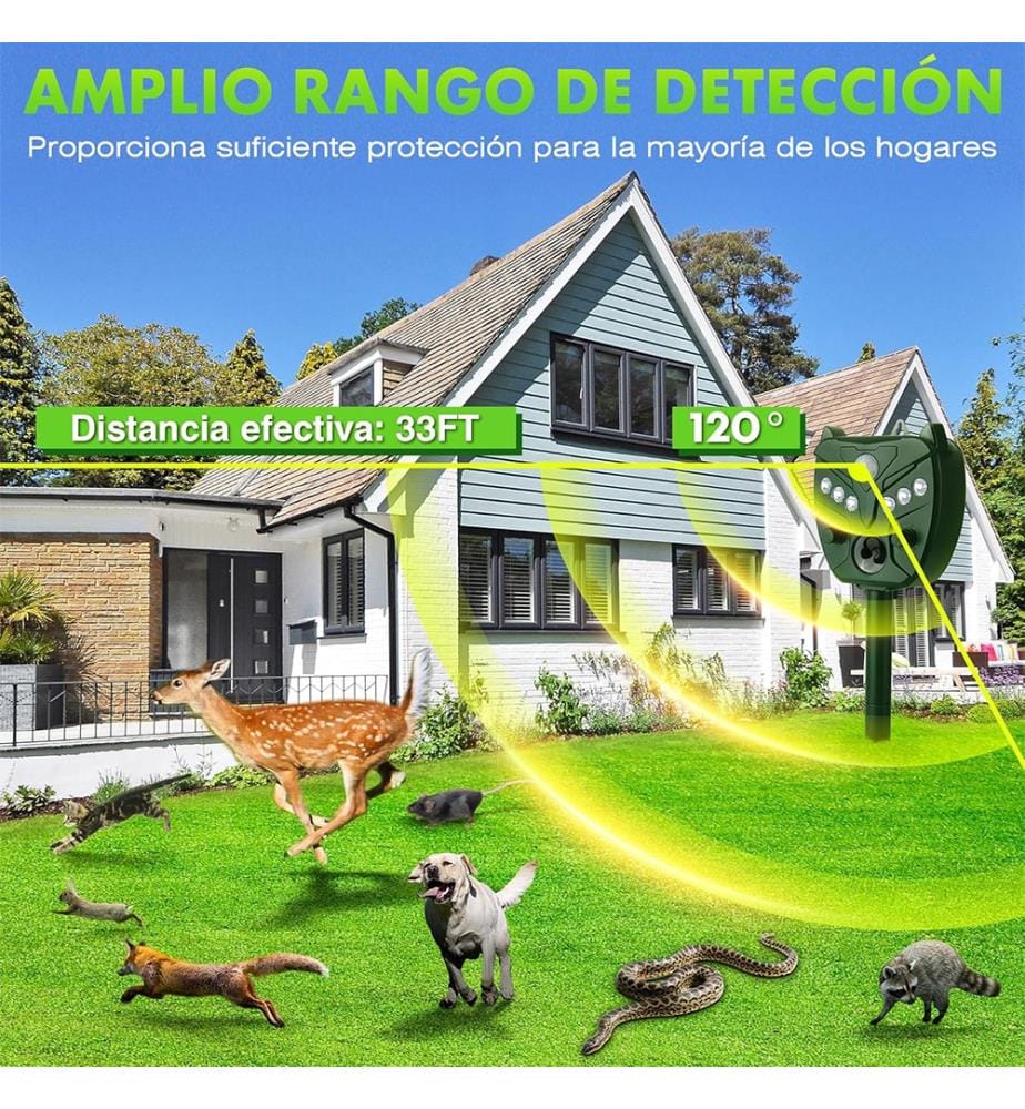 Repellente Solare a Ultrasuoni con Sensore di Movimento e LED - Verde