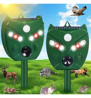 Set of 2 Solar Ultrasonic Repellents with Motion Sensor and LED - Green