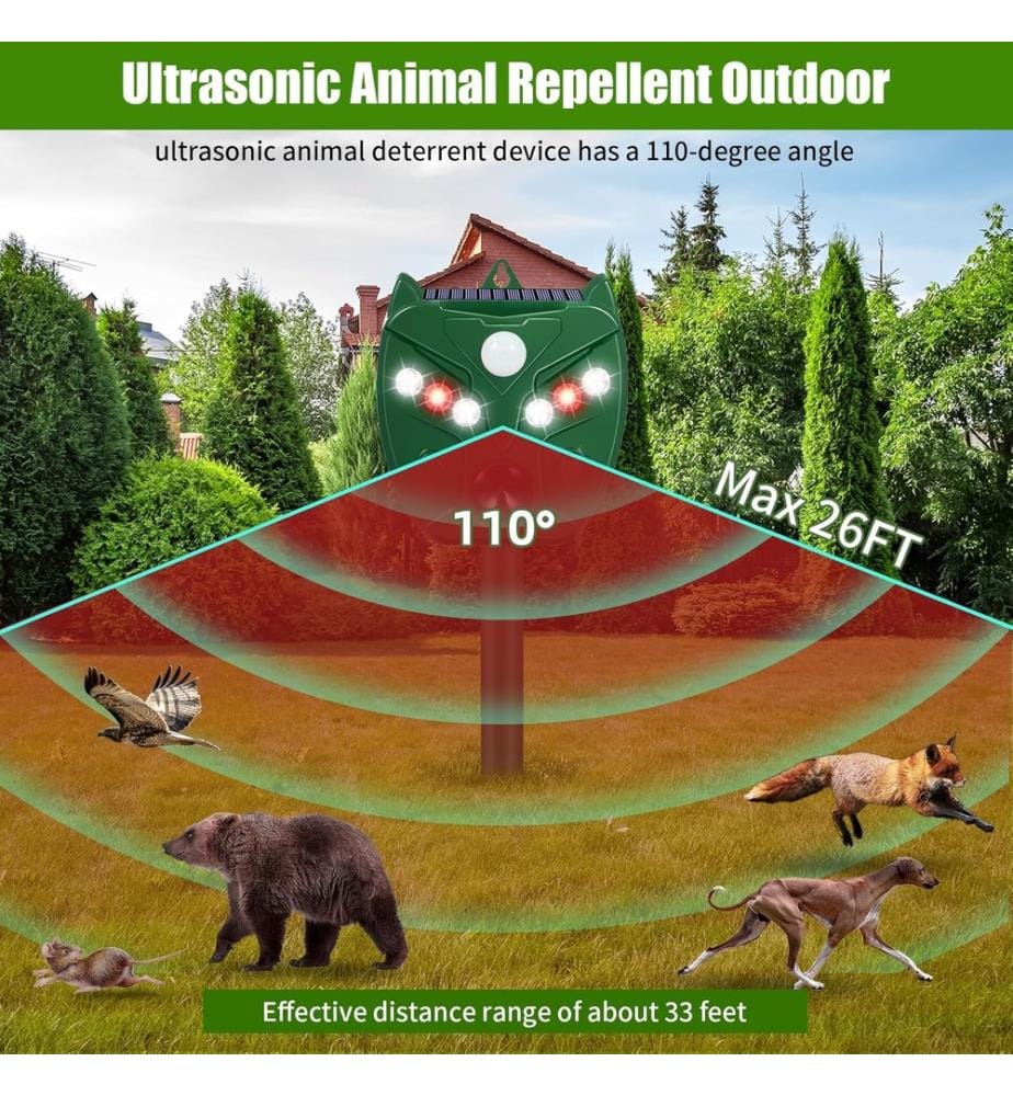 Set of 2 Solar Ultrasonic Repellents with Motion Sensor and LED - Green