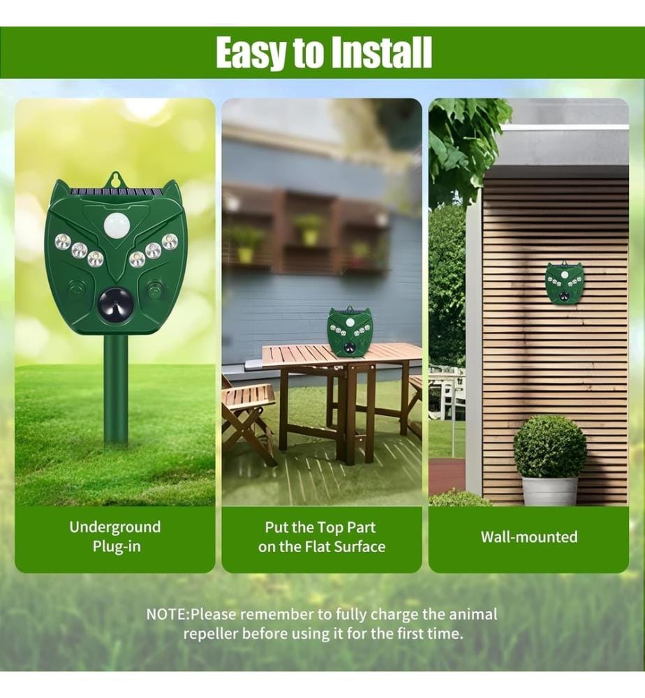 Set of 2 Solar Ultrasonic Repellents with Motion Sensor and LED - Green