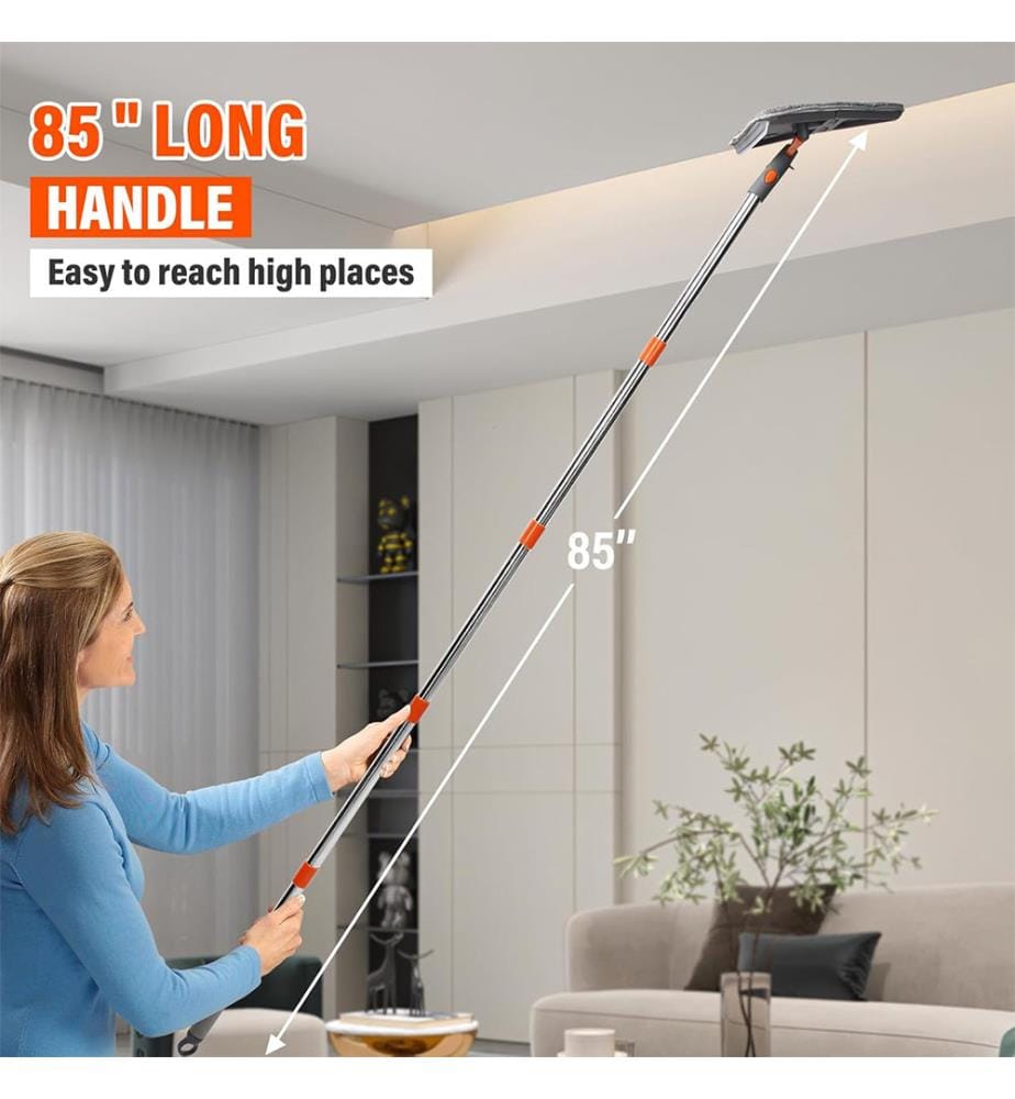Wandwischer mit langem Stiel,Wandreinigungsmopp mit Verlängerungsstange 29" bis 85",360° faltbares, drehbares Fussleistenreinigungsgerät - Grau