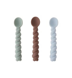 OYOY Cuillère pour enfants Mellow 3 pièces, bleu/taupe/menthe