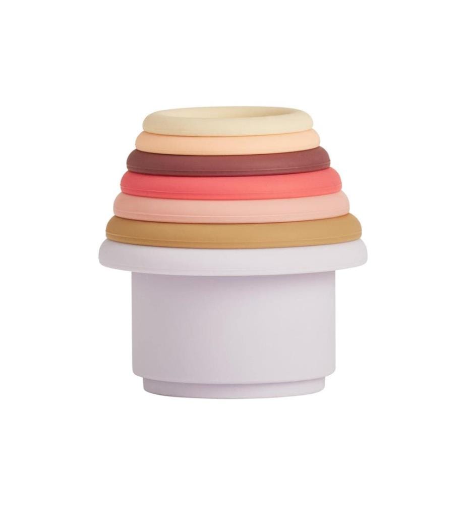 OYOY Jouet empilable Tawa 7 pièces, rouge cerise/beige