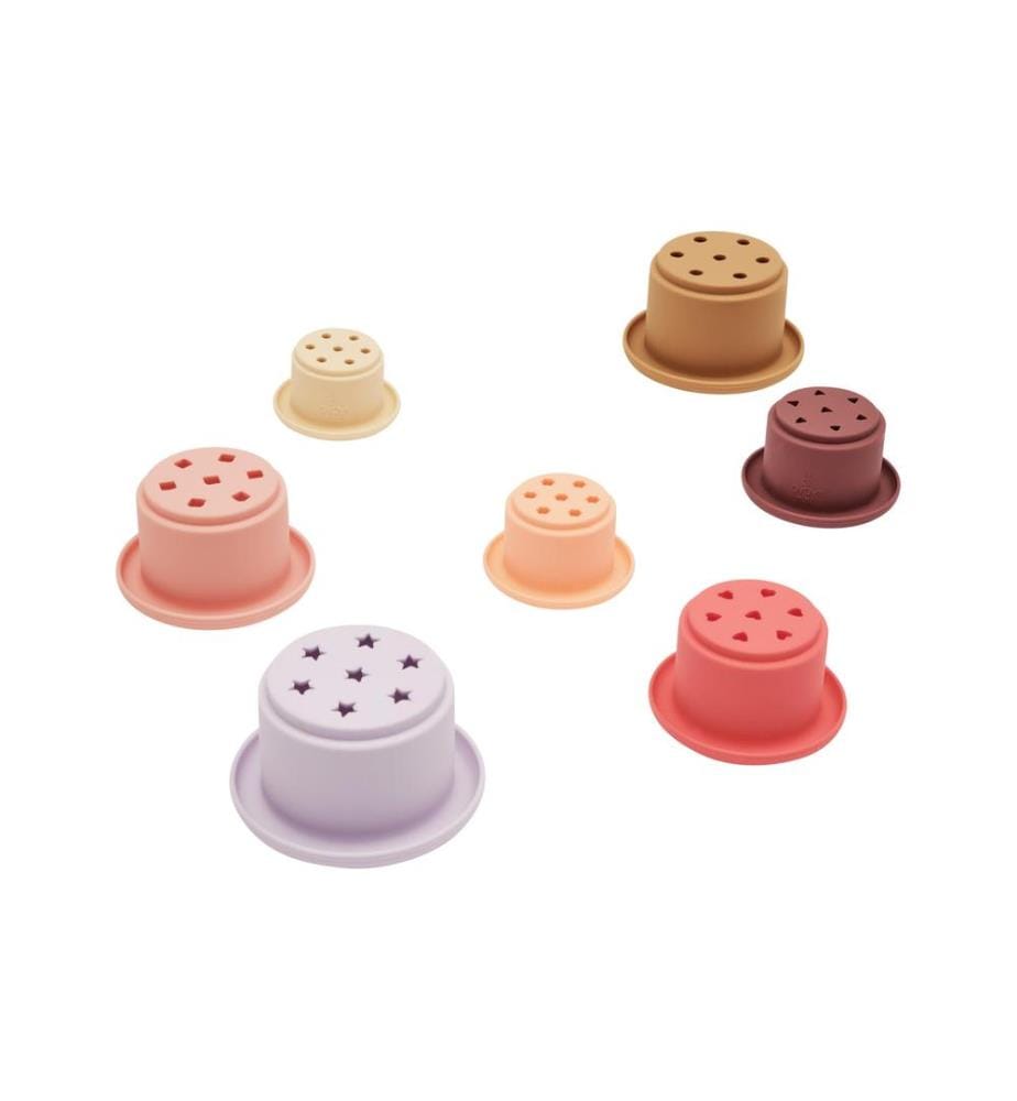 OYOY Jouet empilable Tawa 7 pièces, rouge cerise/beige