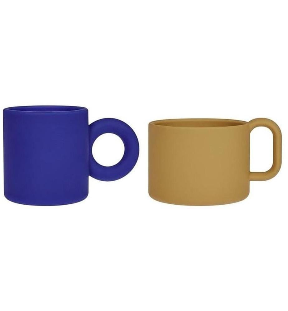 OYOY Kindertasse Nomu 2 Stück, Blau/Senfgelb