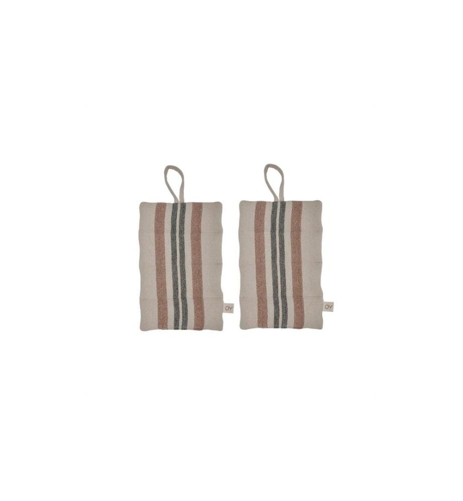 OYOY Topflappen Linu 2 Stück, Beige/Caramel/Grau