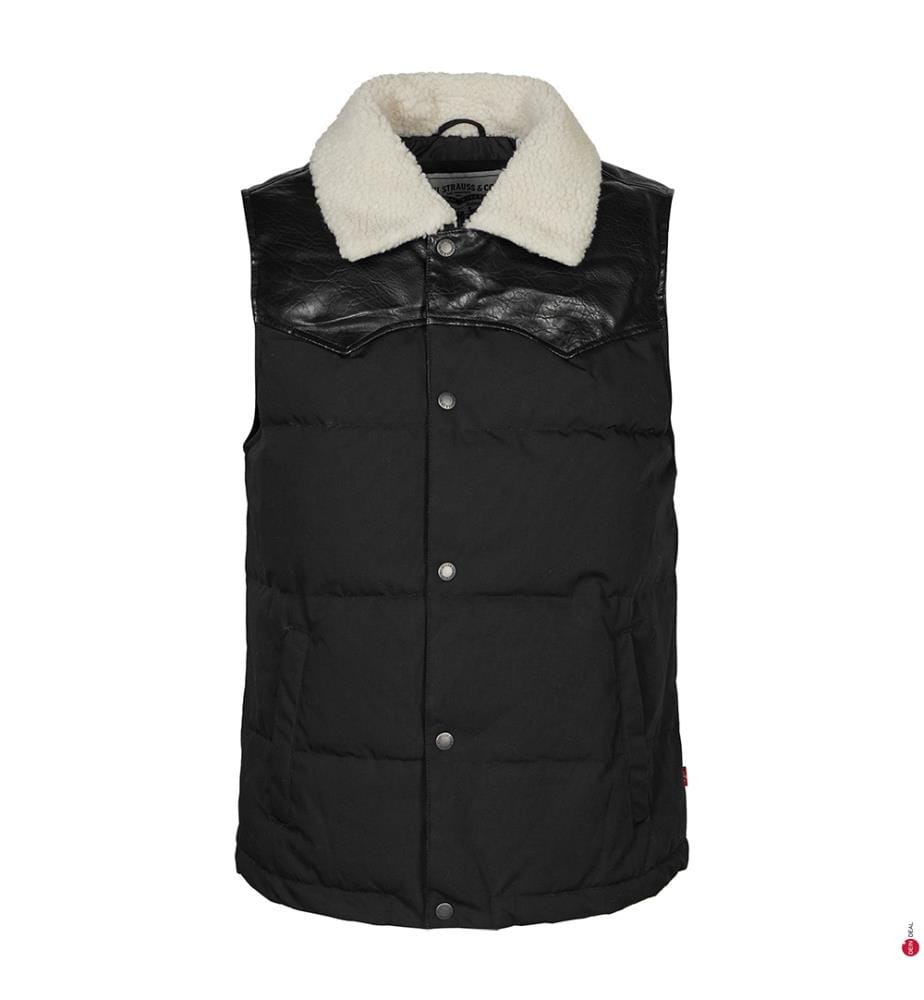 Ärmellose Steppjacke Western Mixed Media Stand Collar - Schwarz