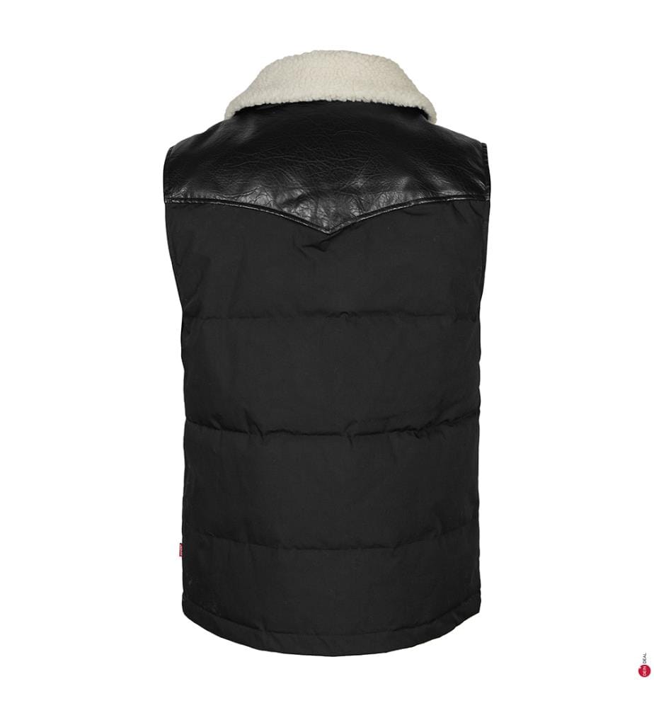 Ärmellose Steppjacke Western Mixed Media Stand Collar - Schwarz