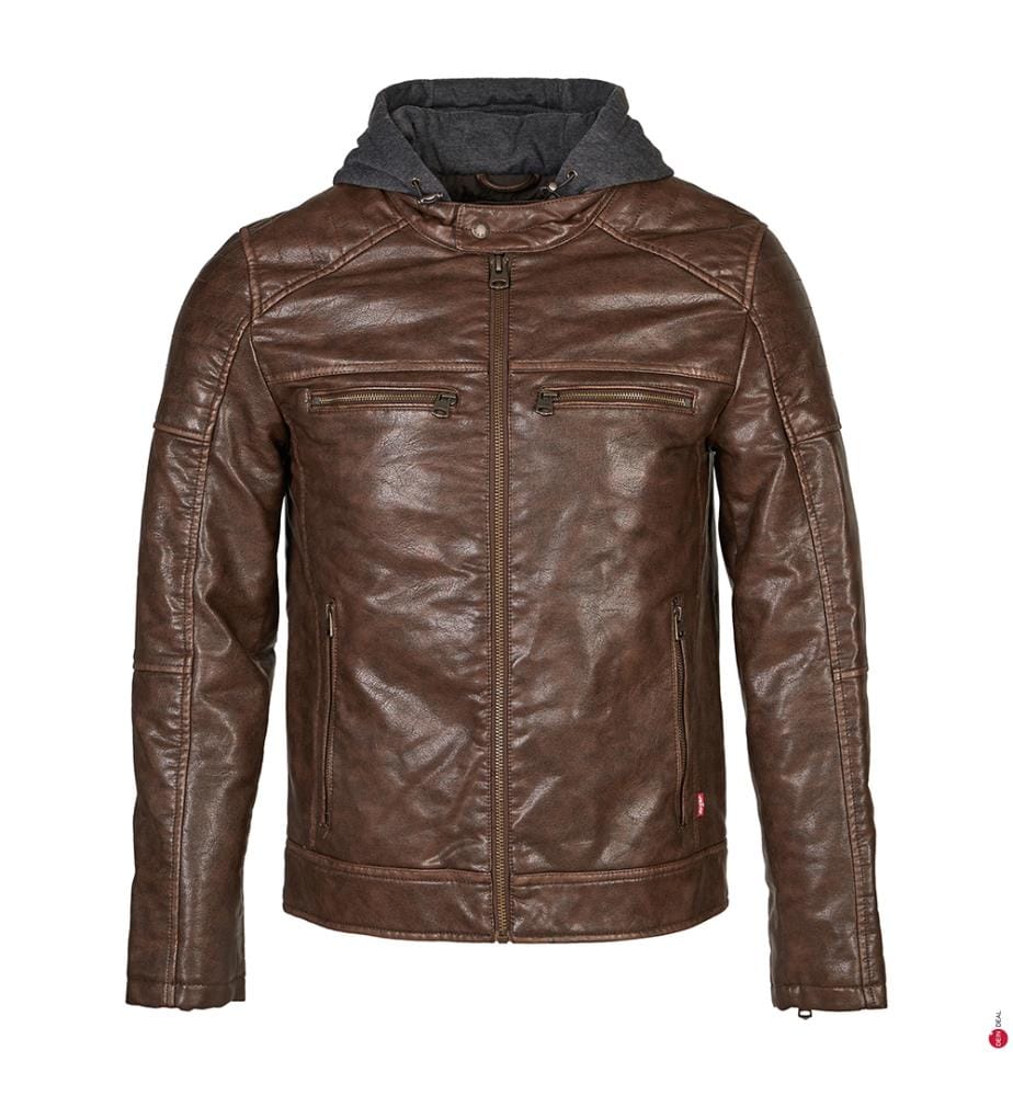 Jacke Faux Leather Hooded Racer - Braun