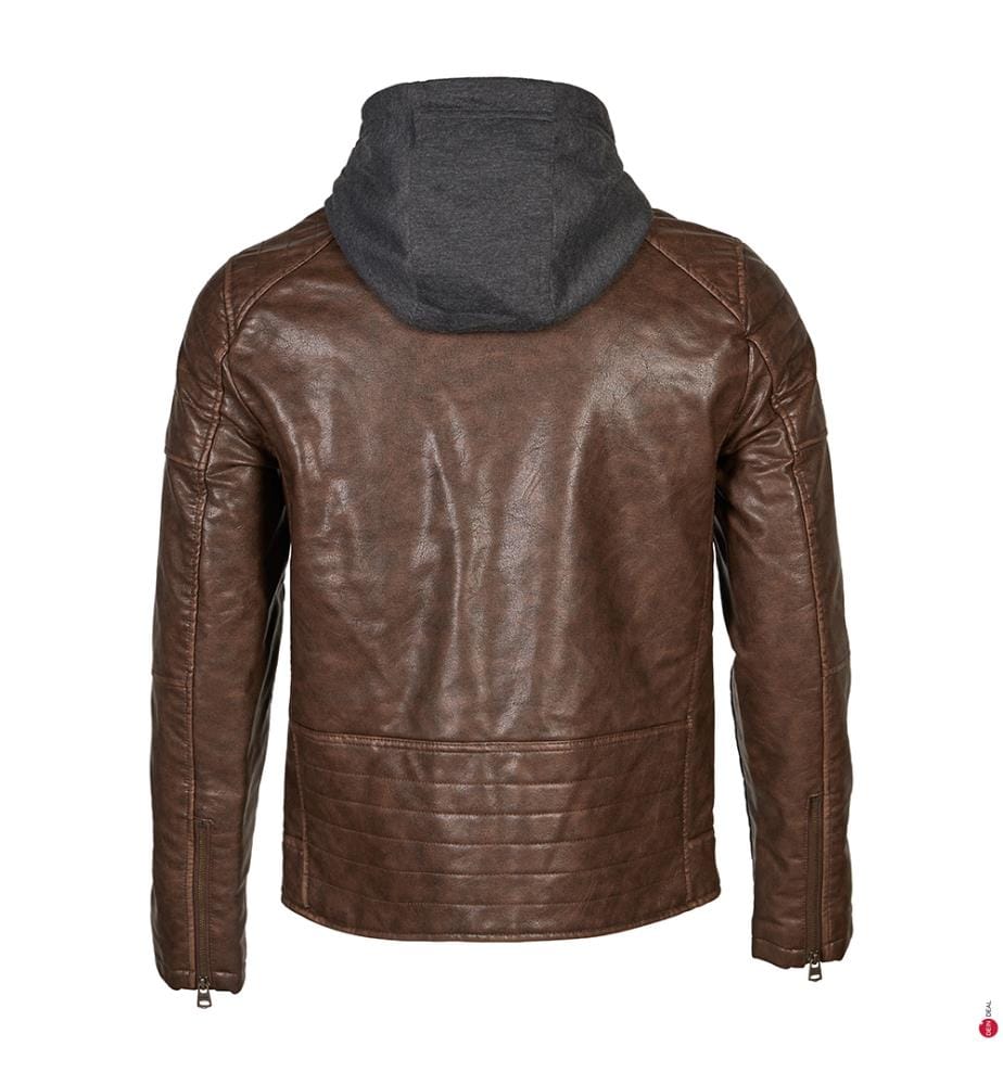 Jacke Faux Leather Hooded Racer - Braun